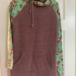 AMPERSAND AVE Maroon and Floral Double Hood Sweater